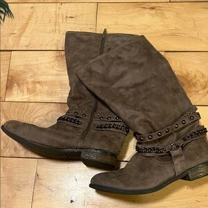 Lucky Brand Brown Heeled Boots with Studded Detail